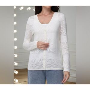 FRYE Pointelle Cream Pattern Button Closures Long Sleeve Sweater Cardigan Size L